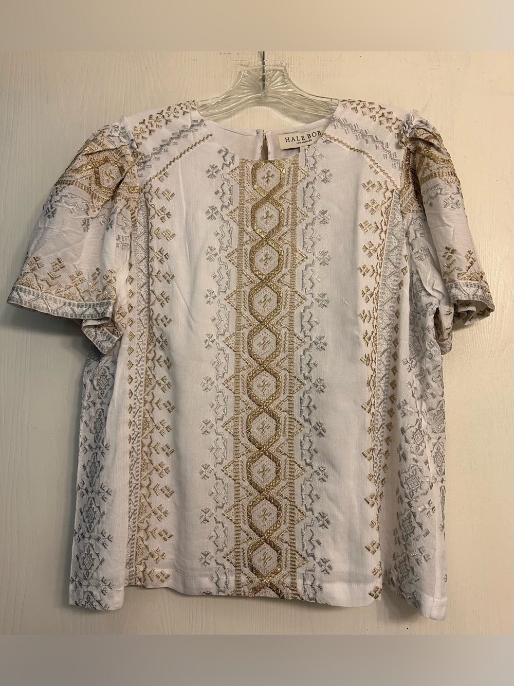 Hale Bob NWT Elegant Contemporary Bohemian Embroidered Ladies blouse Sz Large.